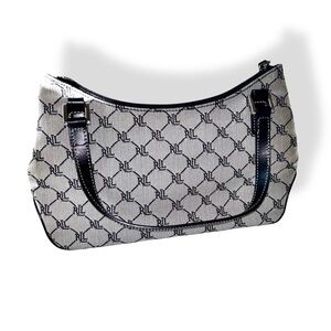 Ralph Lauren Signature RL Logo Monogram Mini Satchel Top Handle Hobo Gray Black
